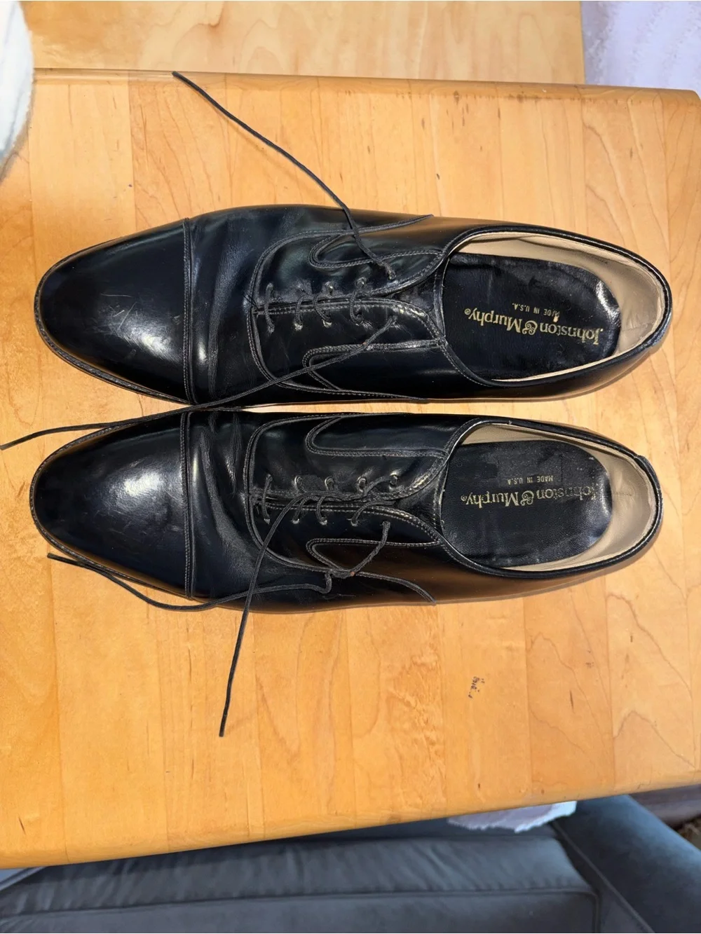 Johnston & Murphy Black Leather Cap-Toe Derby Shoes